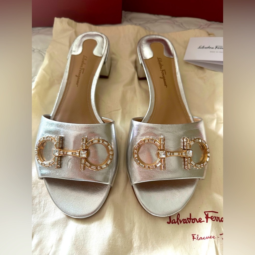 Salvatore Ferragamo Metallic rhinestone sandals